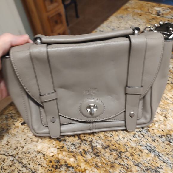 Coach Mini Bleecker Brooklyn Top Handle Messenger Crossbody Bag Grey Leather - Picture 1 of 12